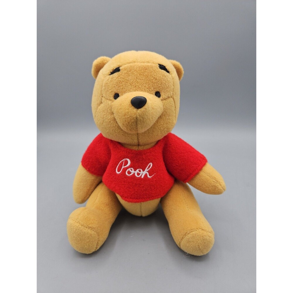 Winnie The Pooh Articulated Jointed Plush DOLL 9” Disney Red Shirt Embroidered